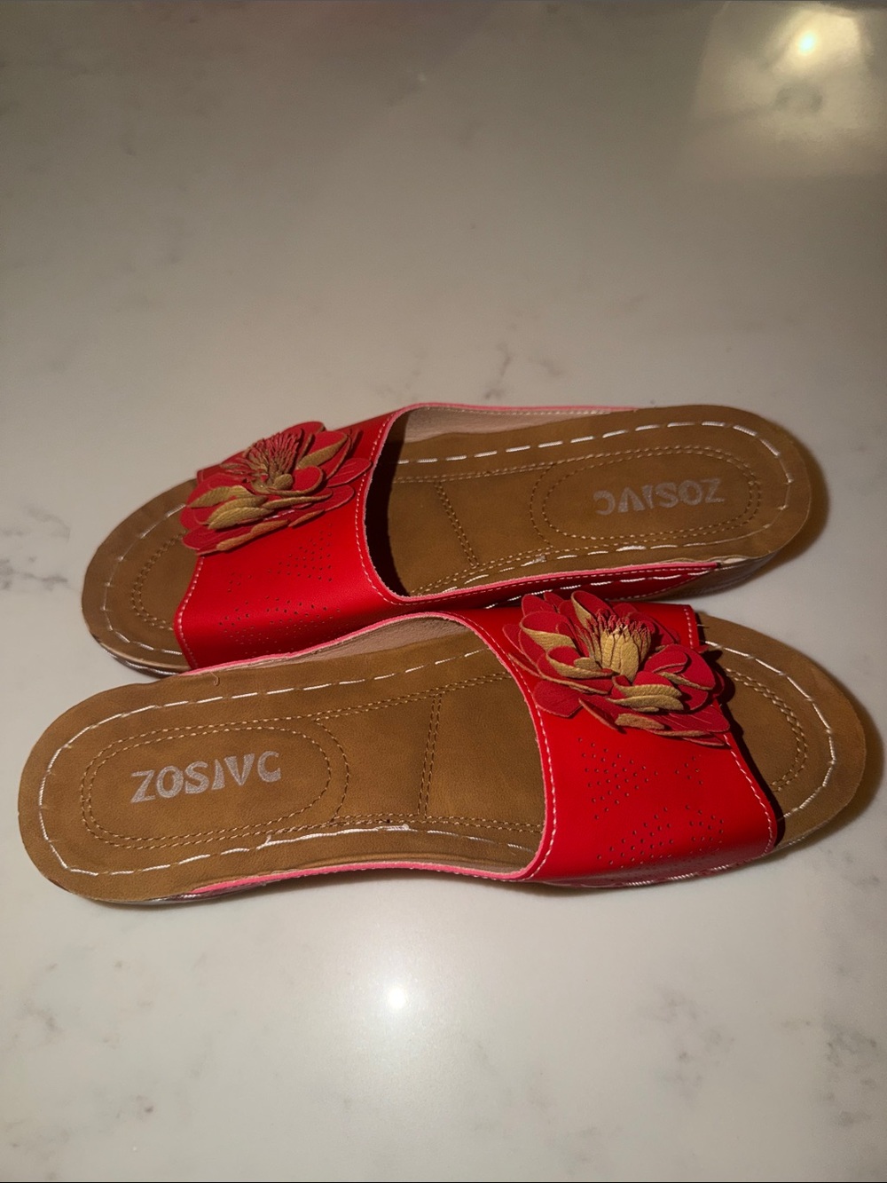 Red Floral Slide Sandals for Women - Picture 1 of 1